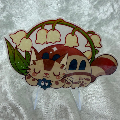 Spring cat bus star holographic vinyl sticker