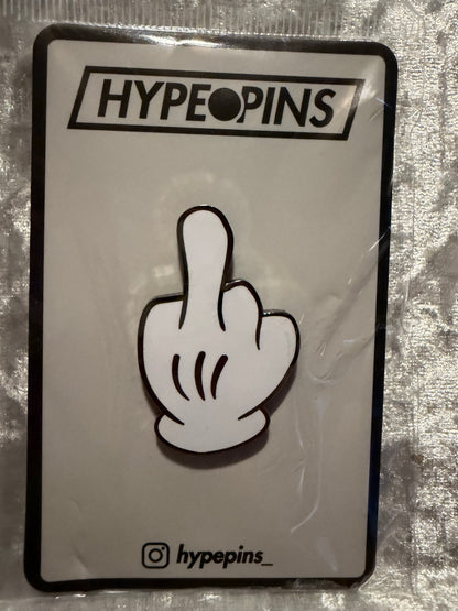 The **Mickey "the Bird" Hard Enamel Pin**, an edgy and expressive **pop culture art collectible** by Hype Pins, perfect for adding a statement to any collection.