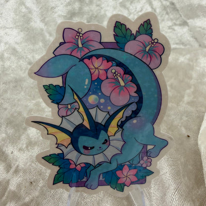 Water evolution flowers star holographic vinyl sticker on a card binder