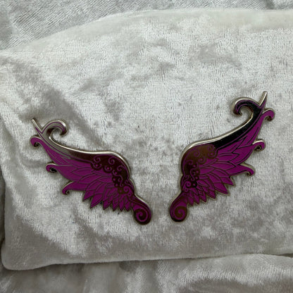  Wing set of two pins pink and silver by Bendiesticks limited edition fifteen two inch pins Hatcher’s Collectibles