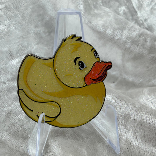 Yellow glitter duck enamel pin designed by Bendiesticks, ultra limited edition of 10.