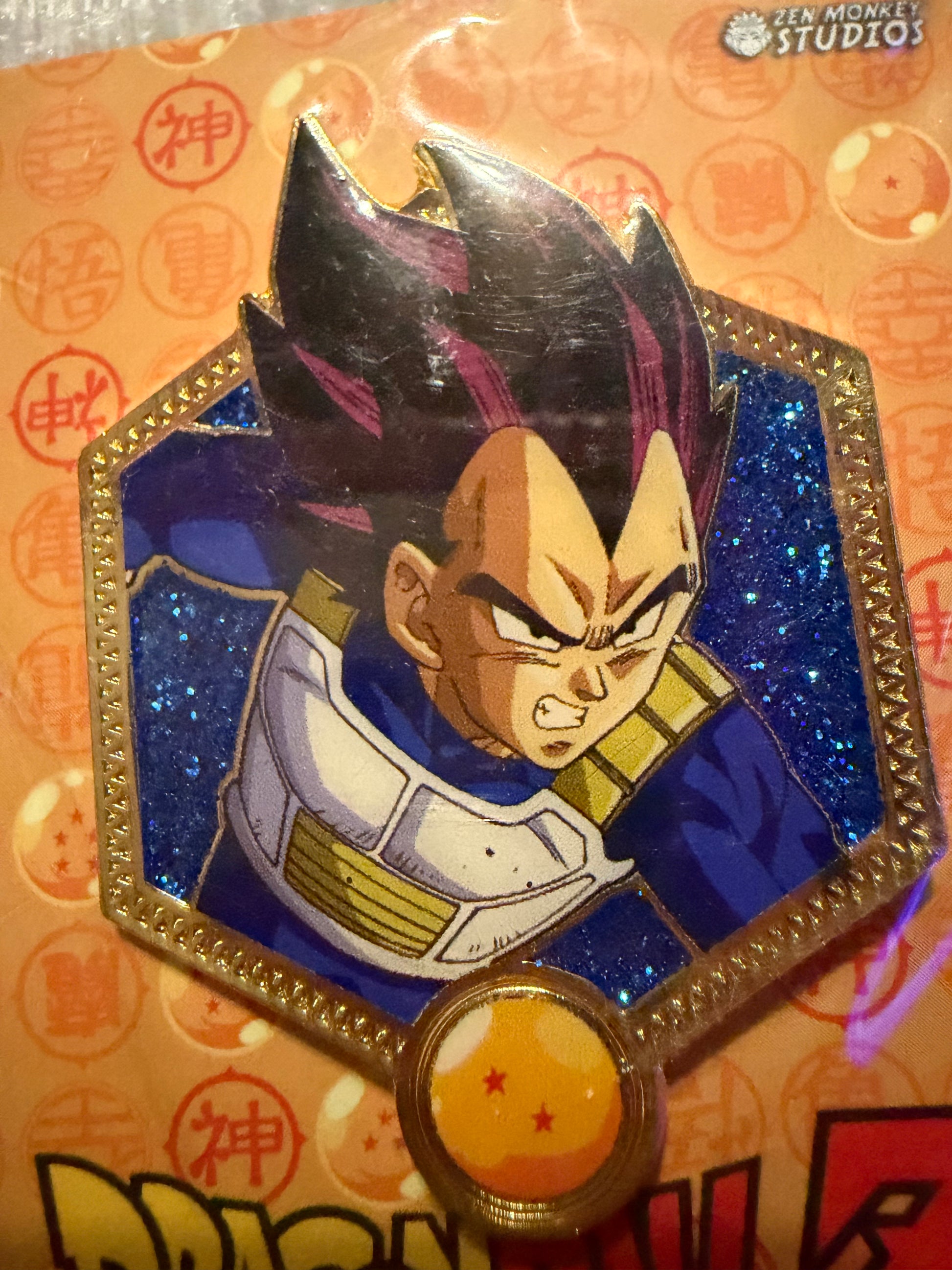 Zen Monkey Studios Golden Series 2 Vegeta Dragon Ball Z hard enamel pin collectible Close up