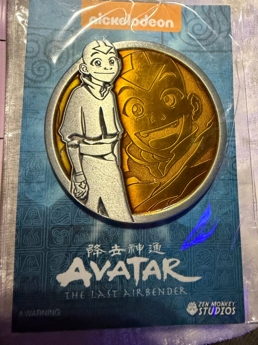 Zen Monkey Studios Portrait Series Aang Avatar: The Last Airbender metal enamel pin with antique finish and translucent ink