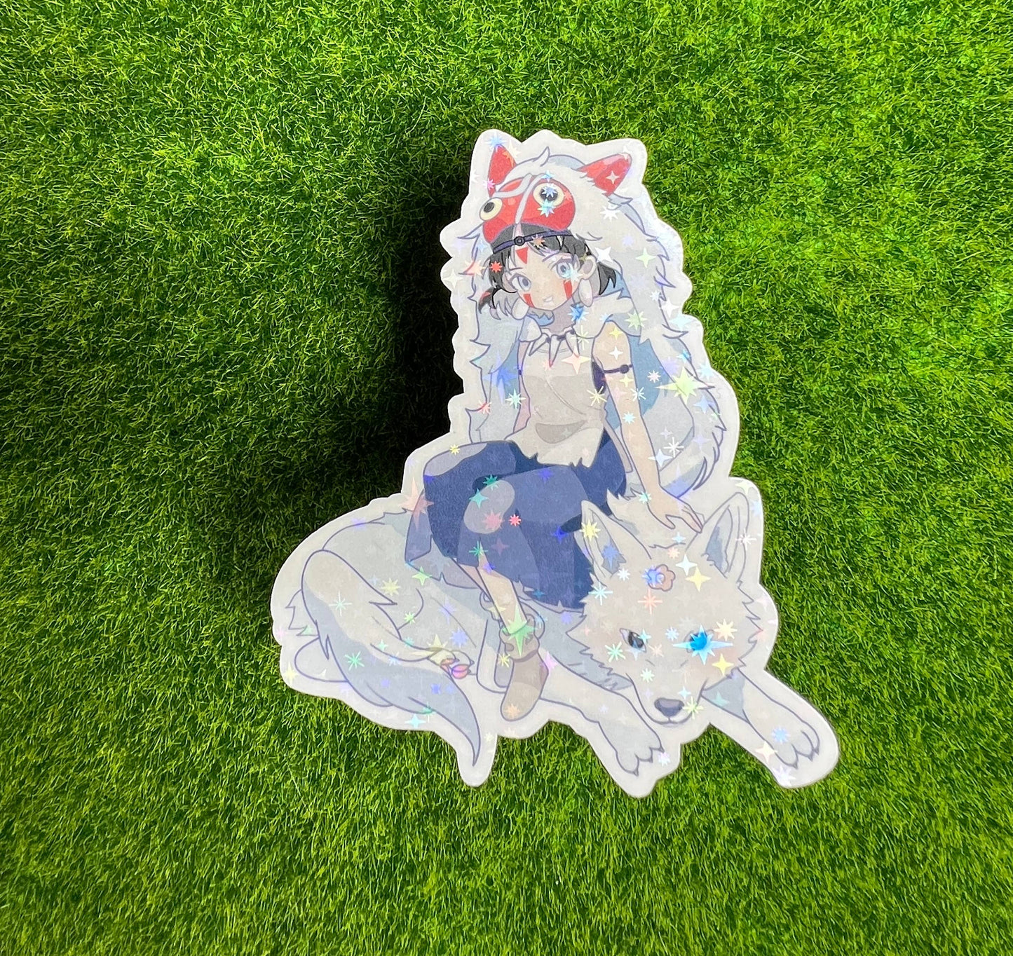 Star Holo San & Wolf Vinyl Sticker - Cute 2.5-Inch Anime Decal