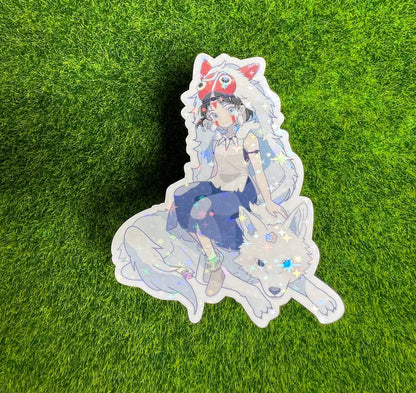 Star Holo San & Wolf Vinyl Sticker - Cute 2.5-Inch Anime Decal