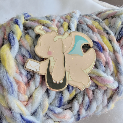 Delivery Dragonite Enamel Pin | Gold Metal, Glitter & UV Print | Xhilyn - Fan Made