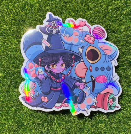Rainbow Holo Demon Boy & Cat Vinyl Sticker - 2.5" Anime Decal