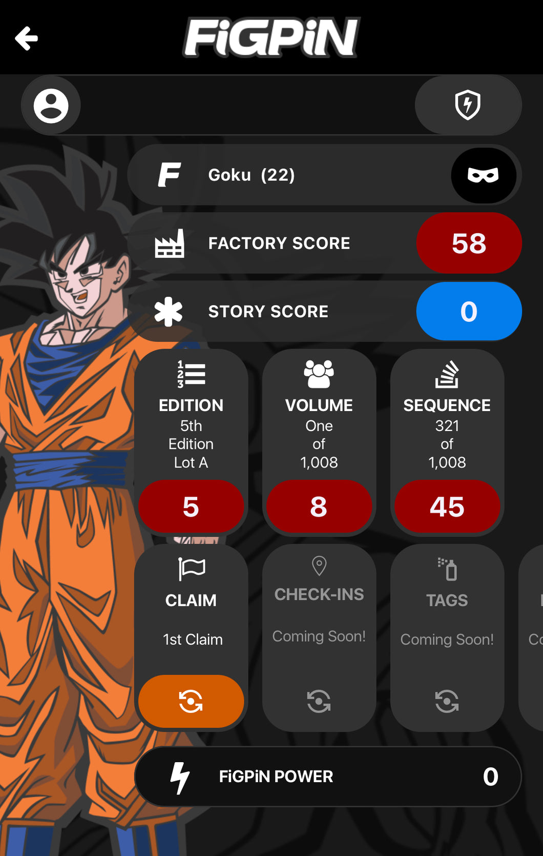 FiGPiN Goku #22 Dragon Ball LOCKED