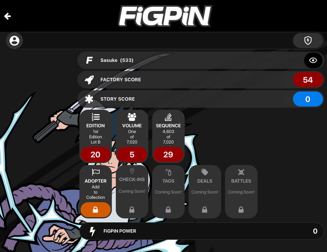 Naruto FIGPIN Sasuke Pin #533 LOCKED