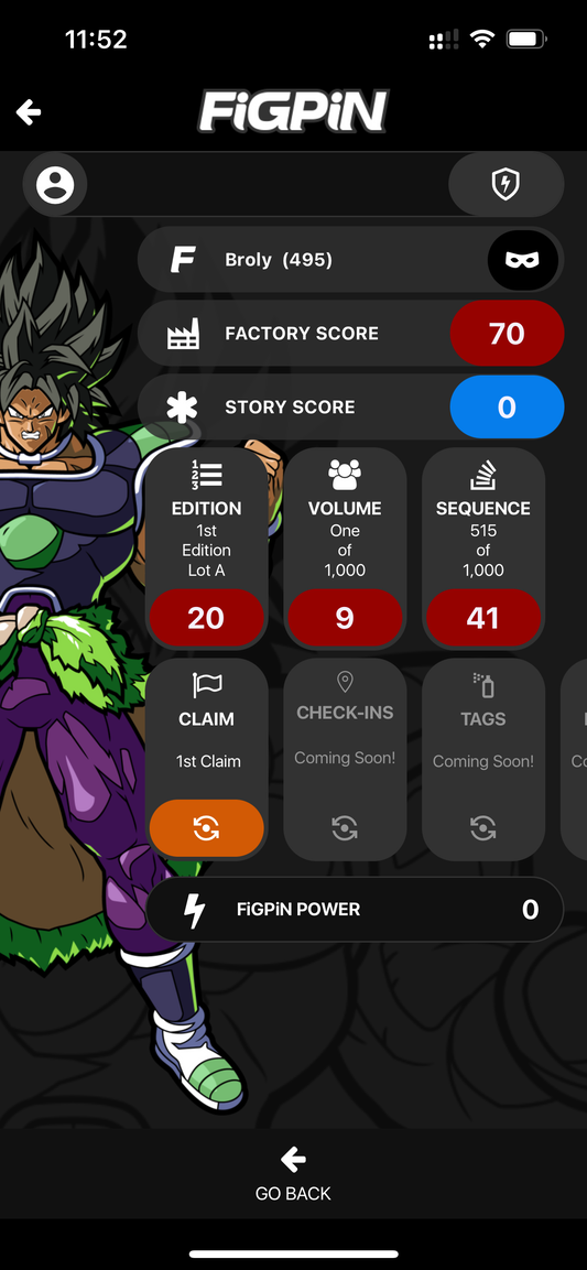 FiGPiN Exlusive Broly #495 Dragon Ball LOCKED