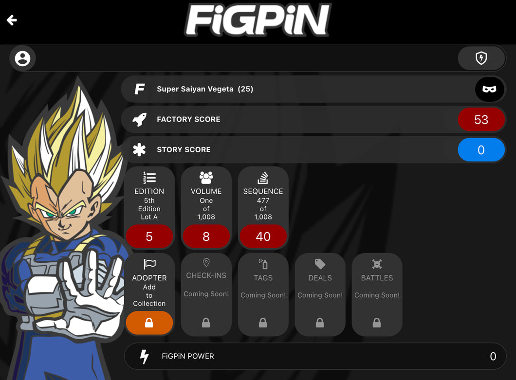 FiGPiN Dragon Ball Z Super Saiyan Vegeta #25 Locked