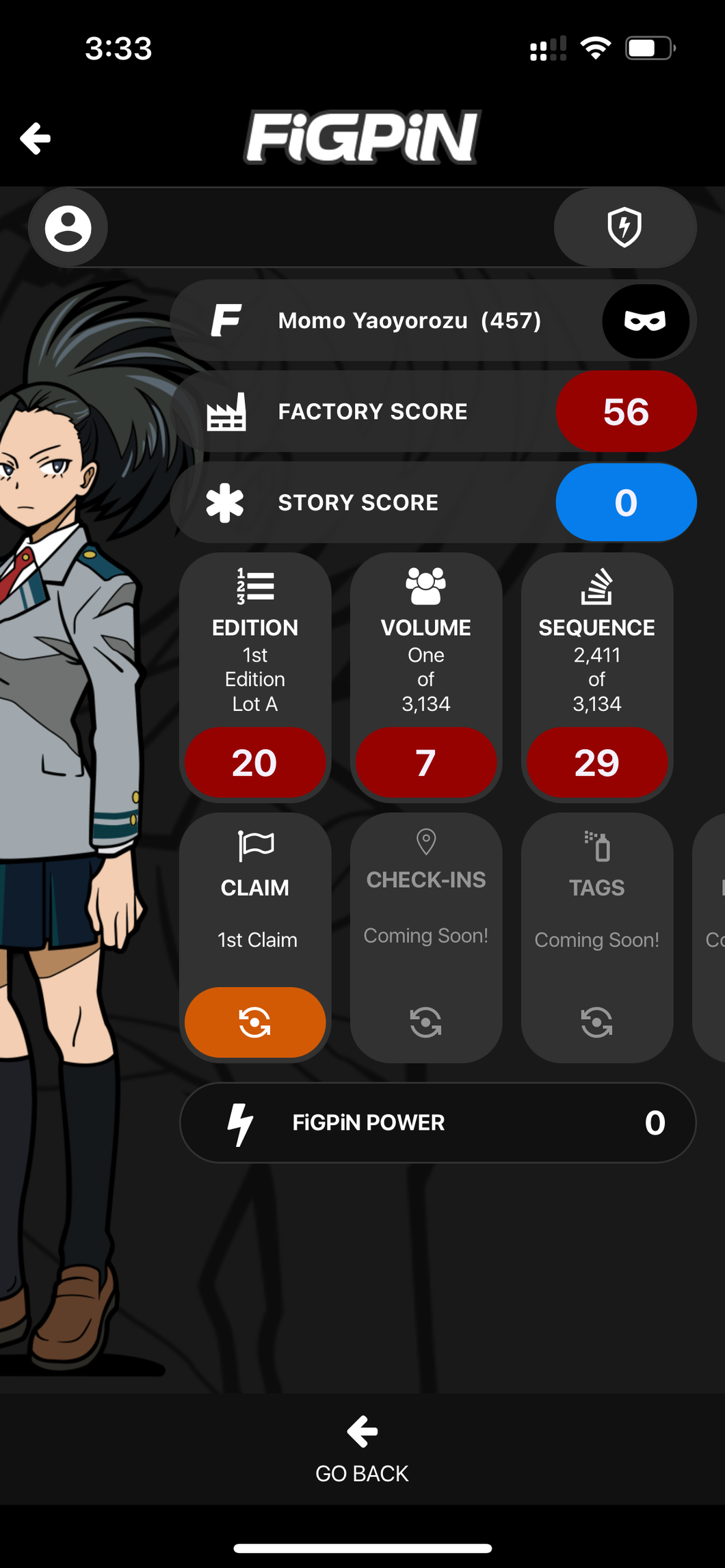 FiGPiN My Hero Academia Momo Yaoyorozu #457 LOCKED